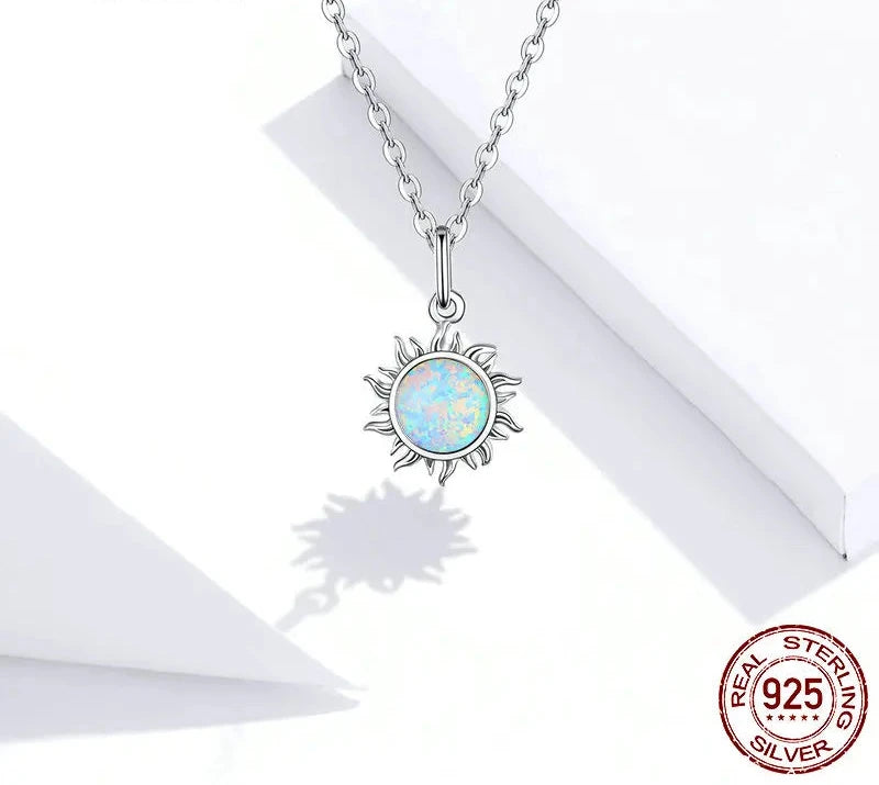 Sterling Silver Opal Sun Necklace