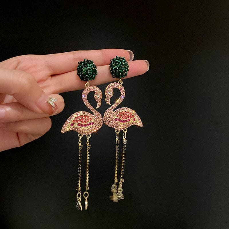 Rhinestone Flamingo Earrings - Floral Fawna