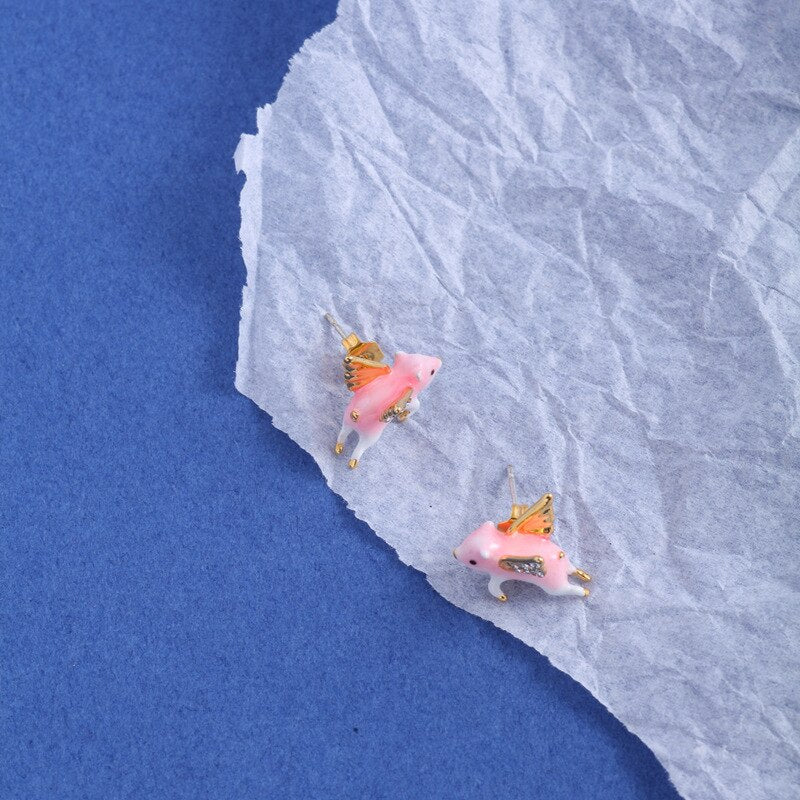 Flying Pig Stud Earrings - Floral Fawna