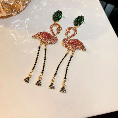 Rhinestone Flamingo Earrings - Floral Fawna