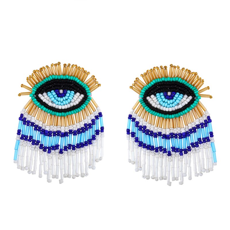 Evil Eye Beaded Tassel Earrings - Floral Fawna