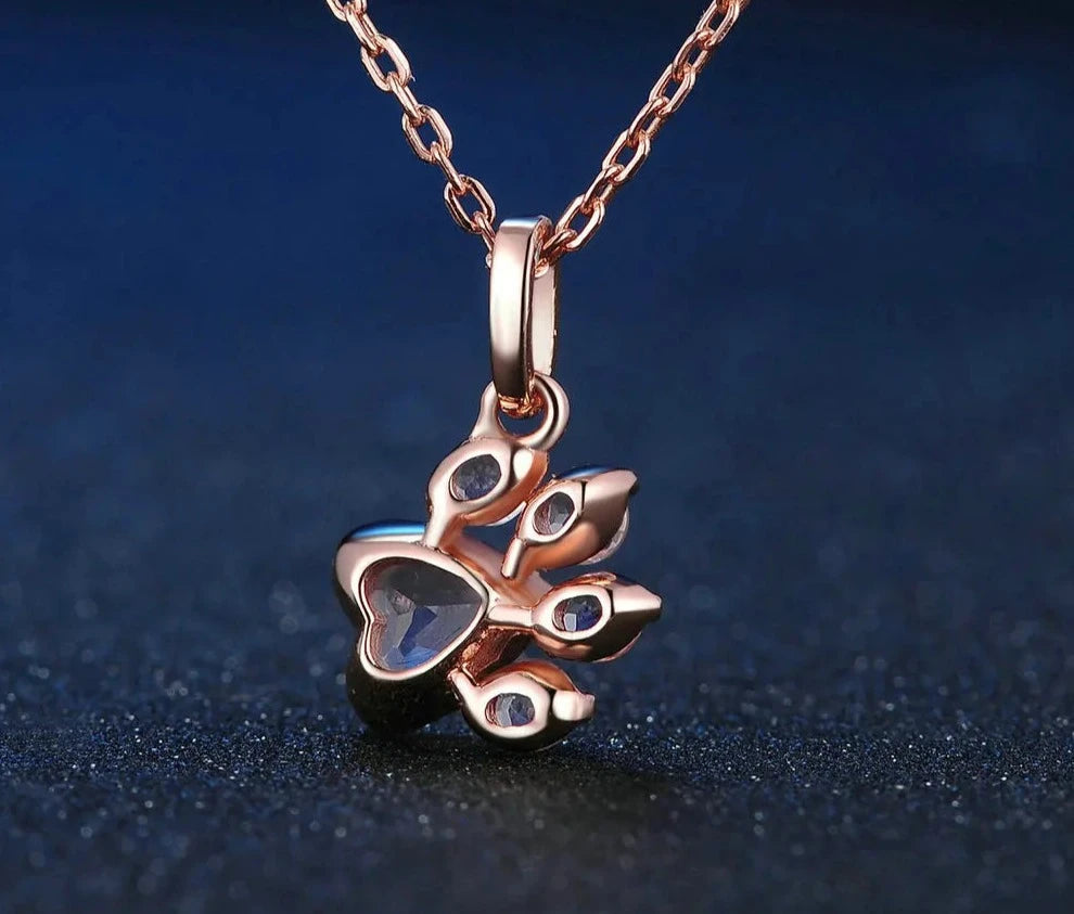 Sterling Silver Rose Quartz Paw Necklace - Floral Fawna