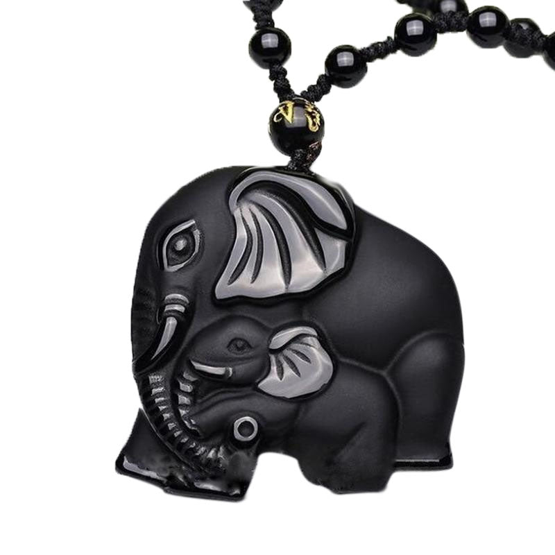 Black Stone Elephant Necklace - Floral Fawna