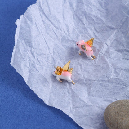 Flying Pig Stud Earrings - Floral Fawna