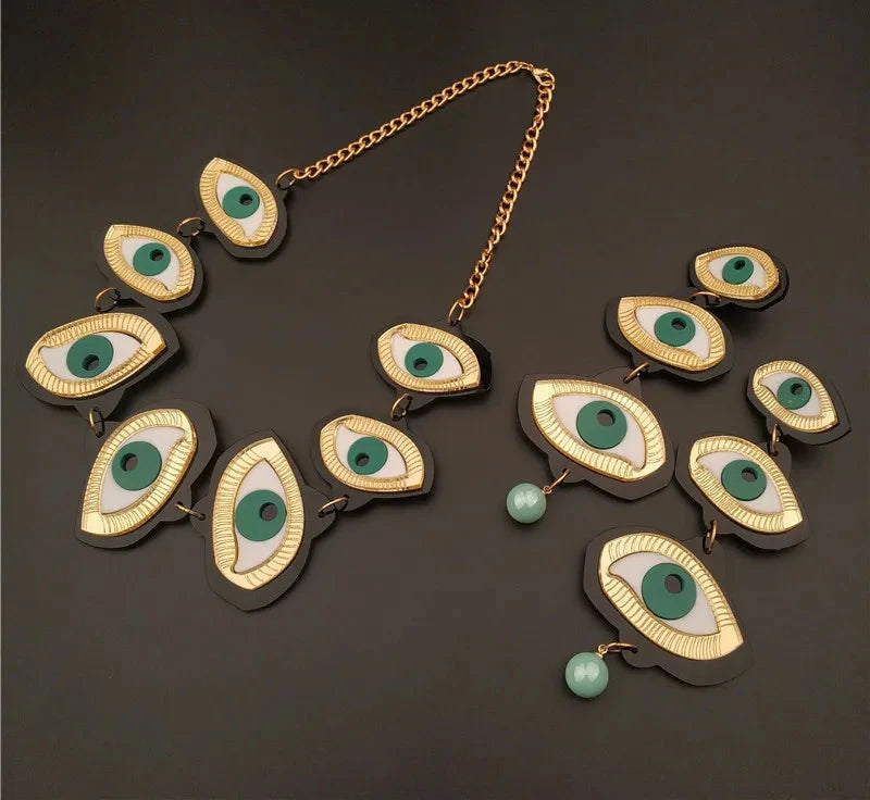 Green Eyes Earrings & Necklace Set - Floral Fawna