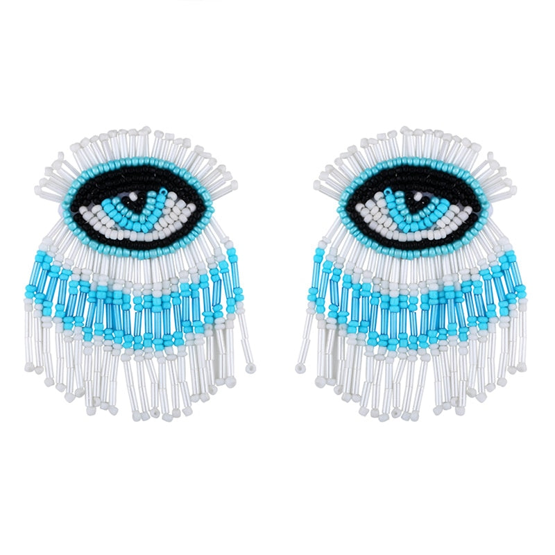 Evil Eye Beaded Tassel Earrings - Floral Fawna