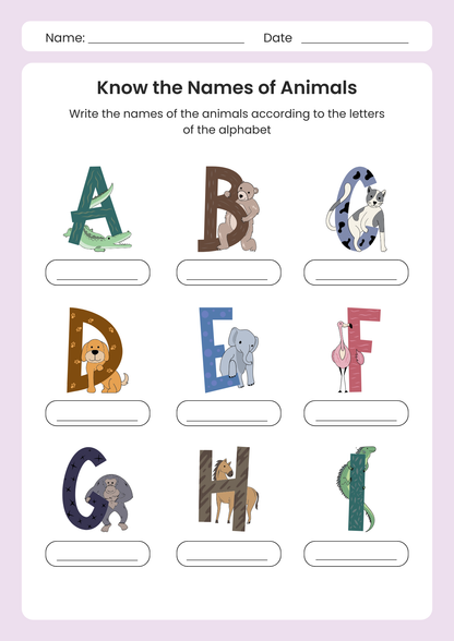 Know the Names of Animals PDF Poster