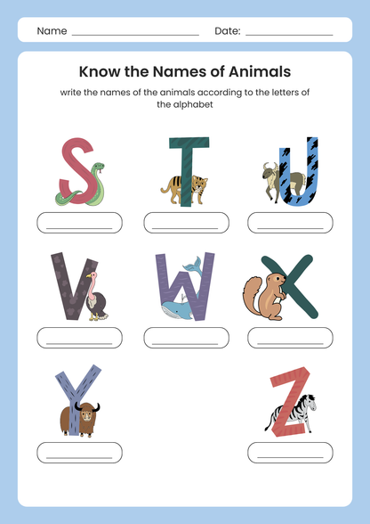 Know the Names of Animals PDF Poster