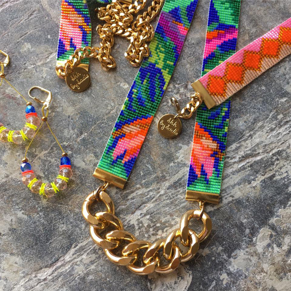 Floral Jungle Print Beaded Necklace