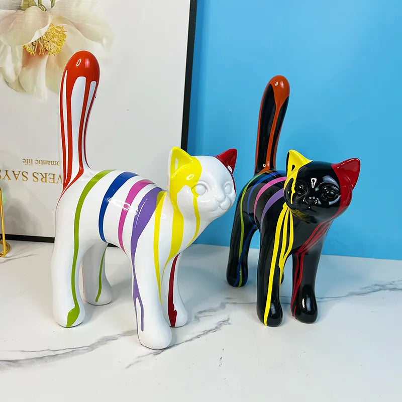 Paint Splash Cat Sculpture - Floral Fawna