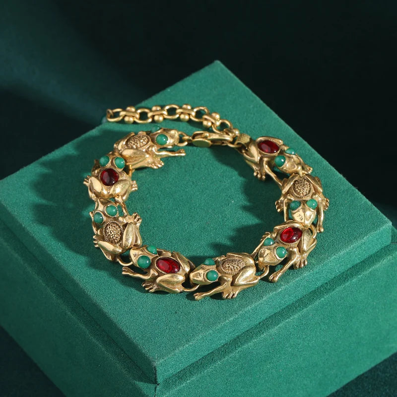18K Gold Frog Plated Bracelet - Floral Fawna