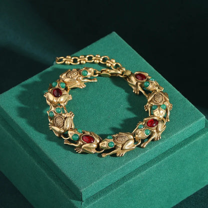 18K Gold Frog Plated Bracelet - Floral Fawna
