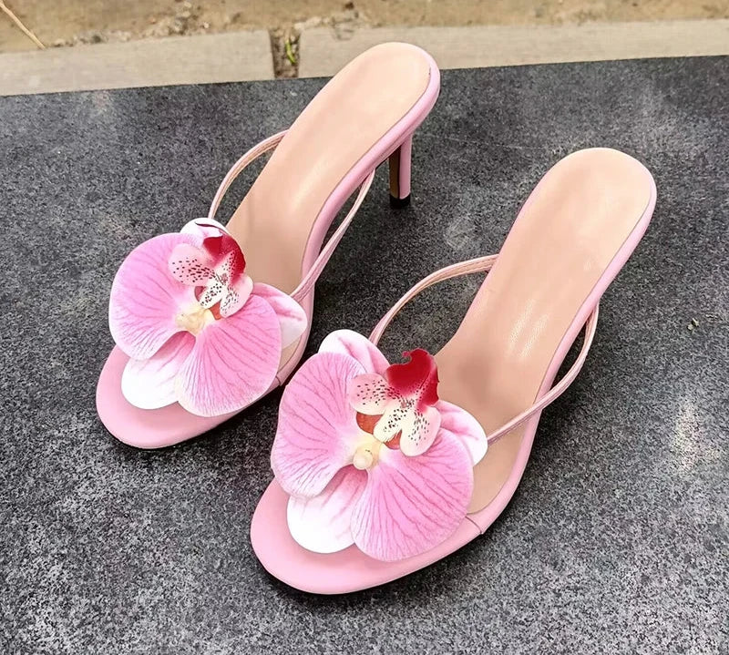 Pink Iris Heeled Sandals - Floral Fawna