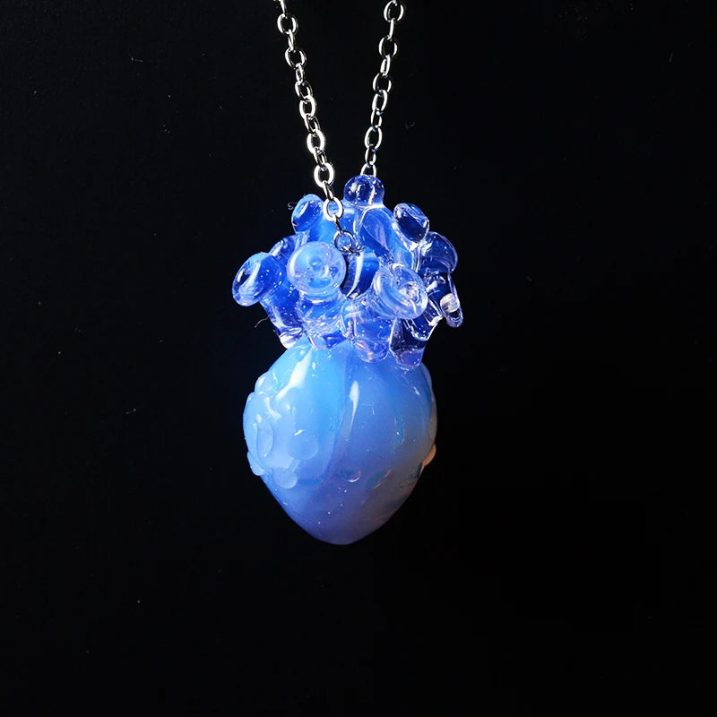 Glass Anatomical Heart Necklace - Floral Fawna