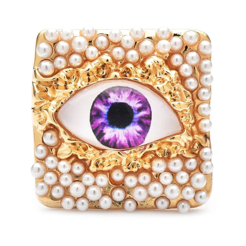 Pearl and Eye Square Brooch - Floral Fawna