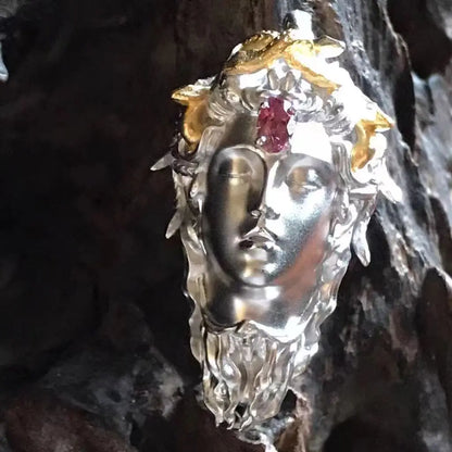 Sterling Silver Rubellite Medusa Pendant