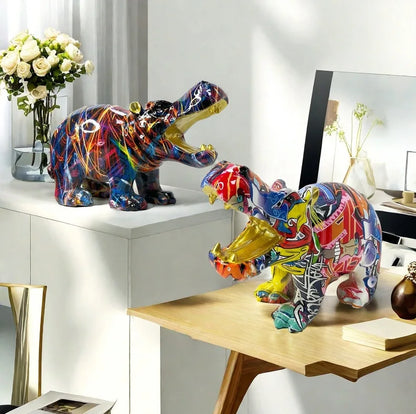Abstract Hippo Sculpture - Floral Fawna