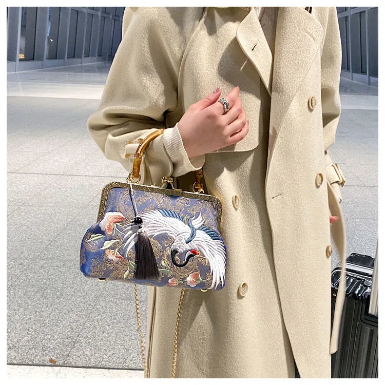 Embroidered Crane Bag - Floral Fawna