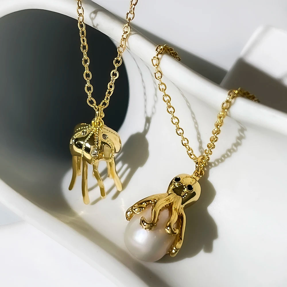 18K Gold Plated Jellyfish Necklace - Floral Fawna