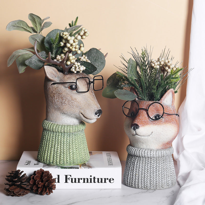 Animal Wearing Glasses Plant Pot - Floral Fawna