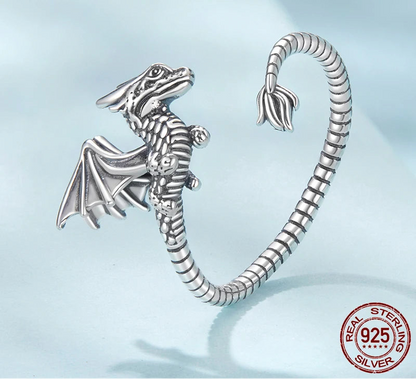 Sterling Silver Flying Dragon Ring - Floral Fawna