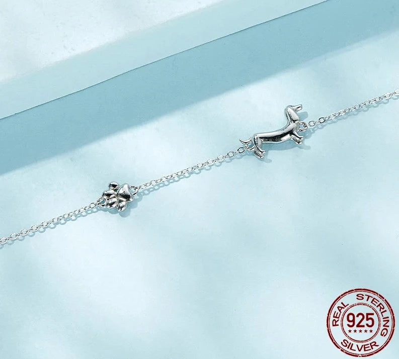 Sterling Silver Dachshund Bracelet - Floral Fawna