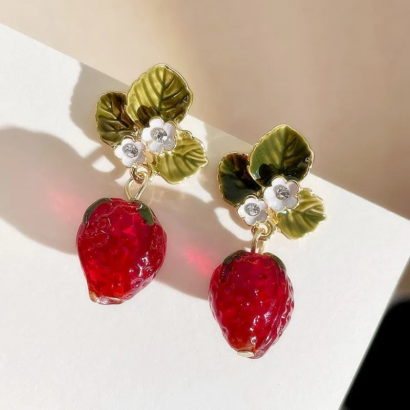 Strawberry Plant Drop Earrings - Floral Fawna