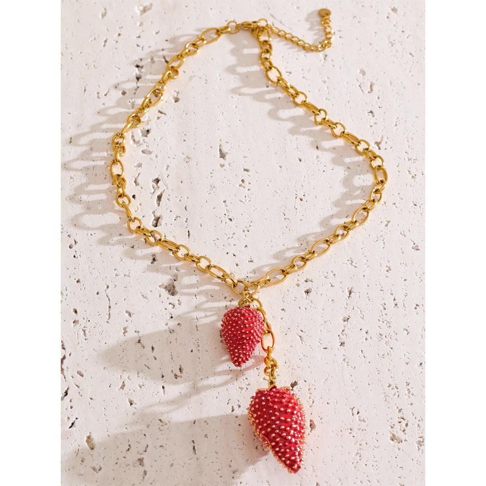 Gold Plated Strawberries Necklace