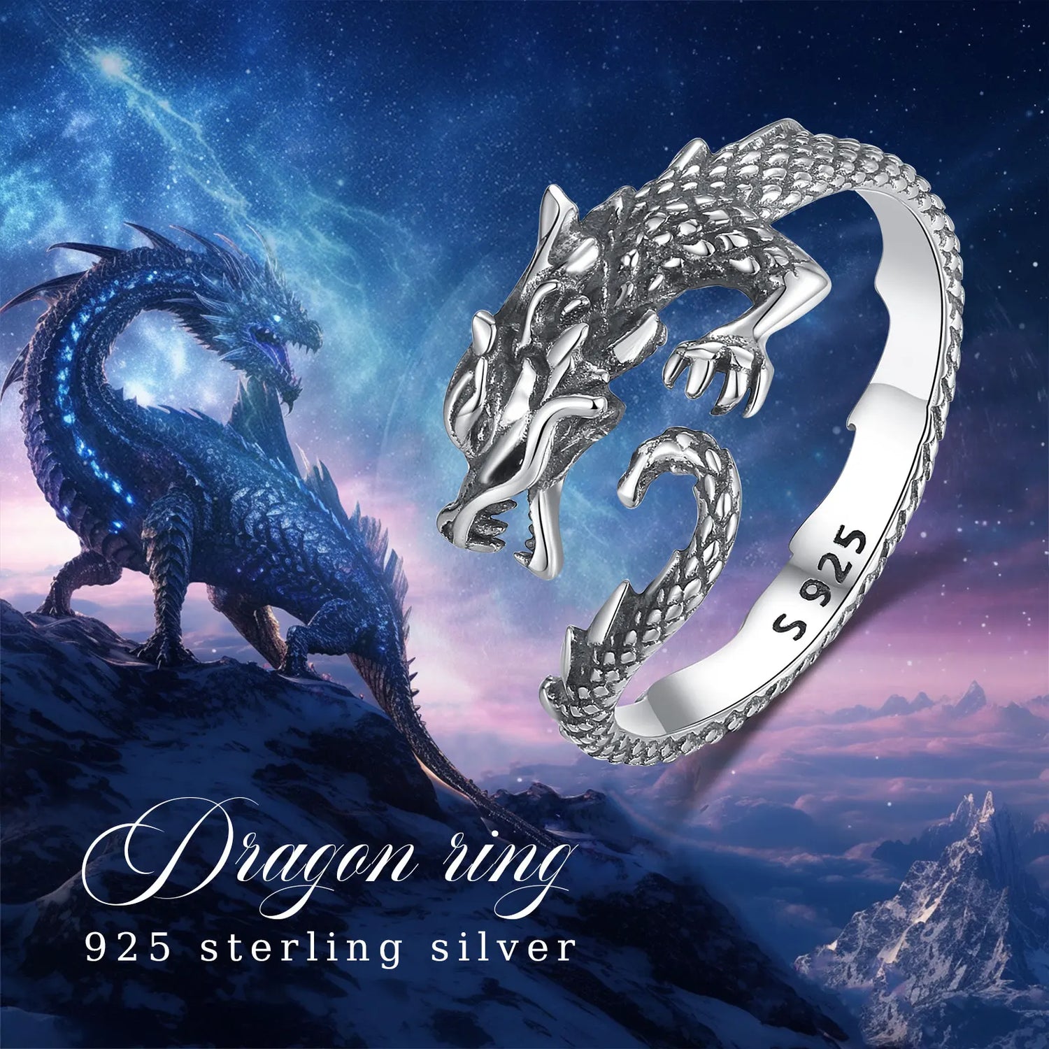 Sterling Silver Dragon Ring