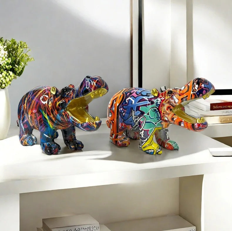 Abstract Hippo Sculpture - Floral Fawna
