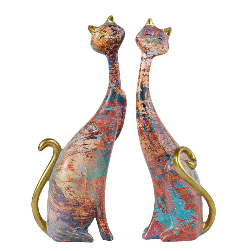 Two Cat Sculptures - Floral Fawna