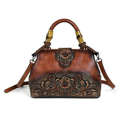 Leather Floral Carved Crossbody Bag - Floral Fawna