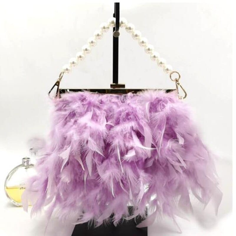 Gatsby Feather &amp; Pearl Evening Bag - Floral Fawna