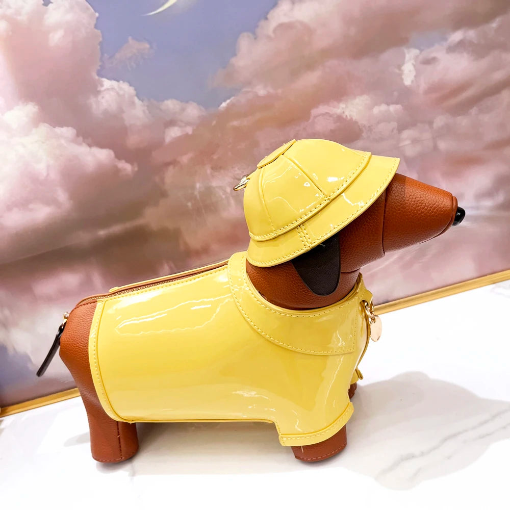 Dachshund In Rain Coat Crossbody Bag - Floral Fawna