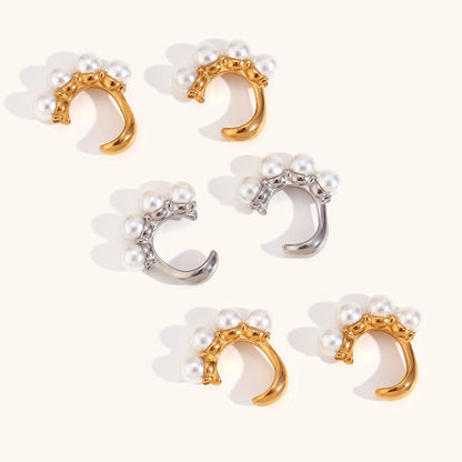 18K Gold Plated Pearl Ear Clips - Floral Fawna