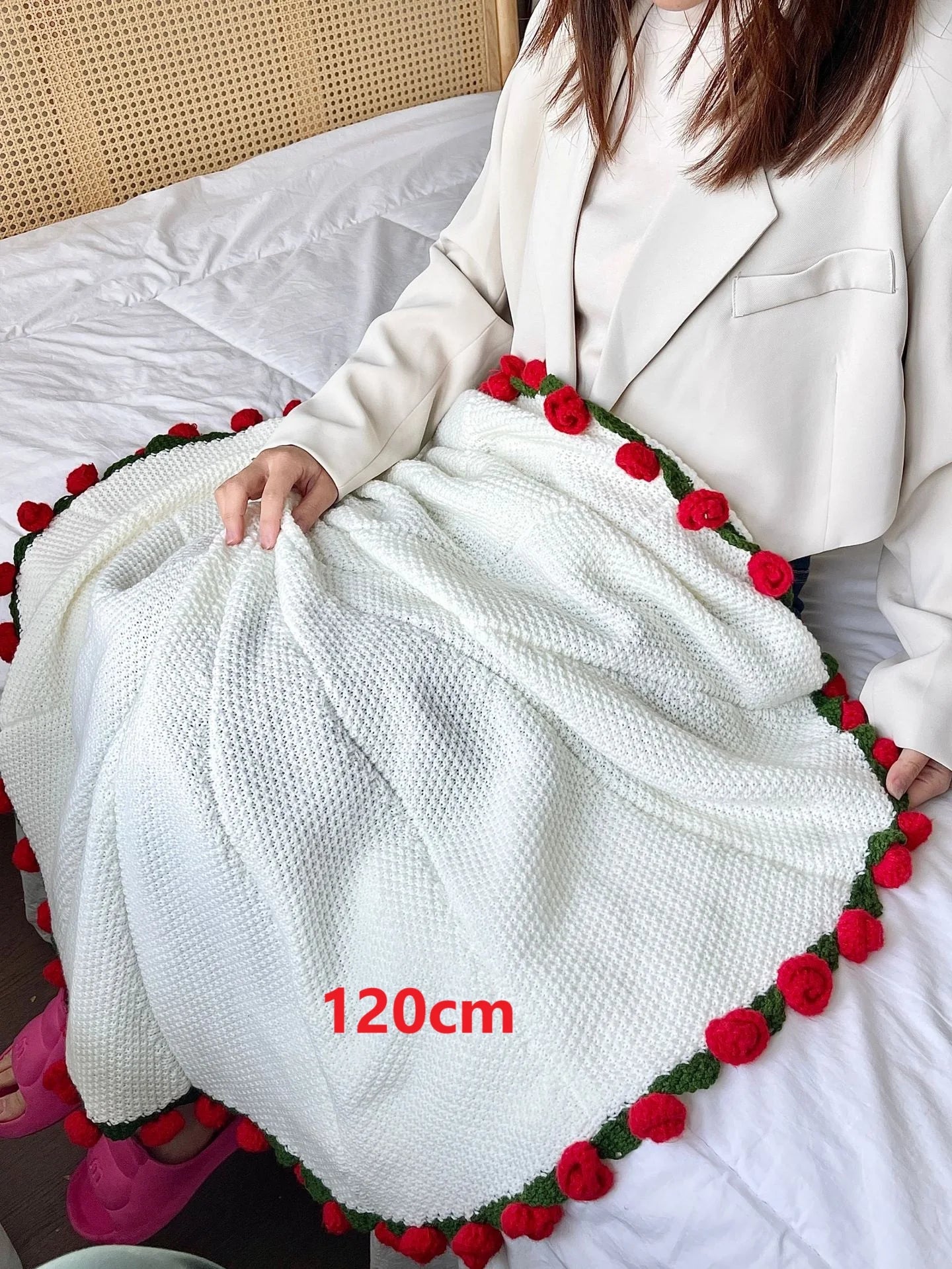 Red Rose Trim Circular Blanket - Floral Fawna