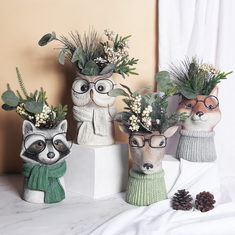 Animal Wearing Glasses Plant Pot - Floral Fawna