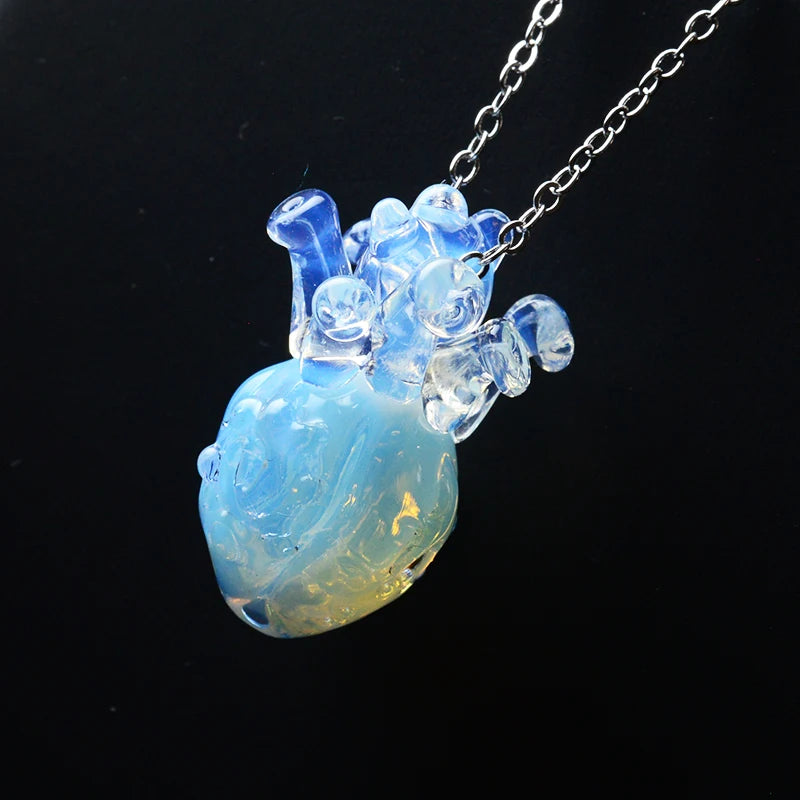 Glass Anatomical Heart Necklace - Floral Fawna