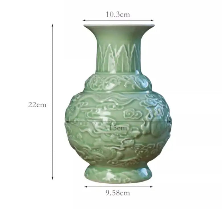 Ceramic Patterned Green Vase - Floral Fawna