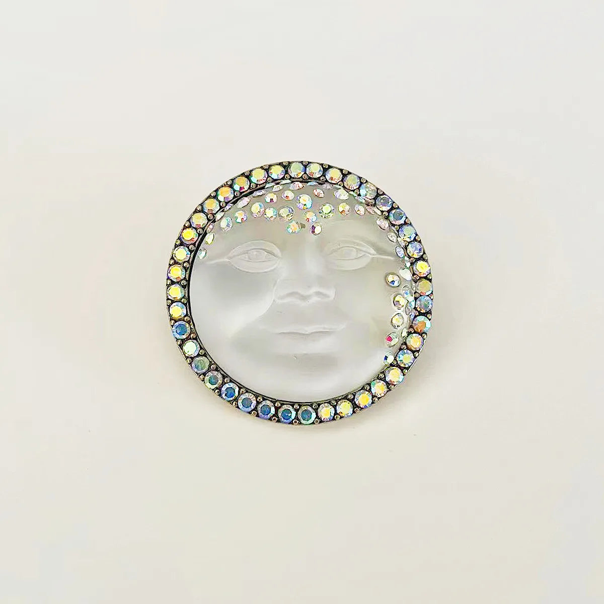 Rhinestone Moon Face Brooch