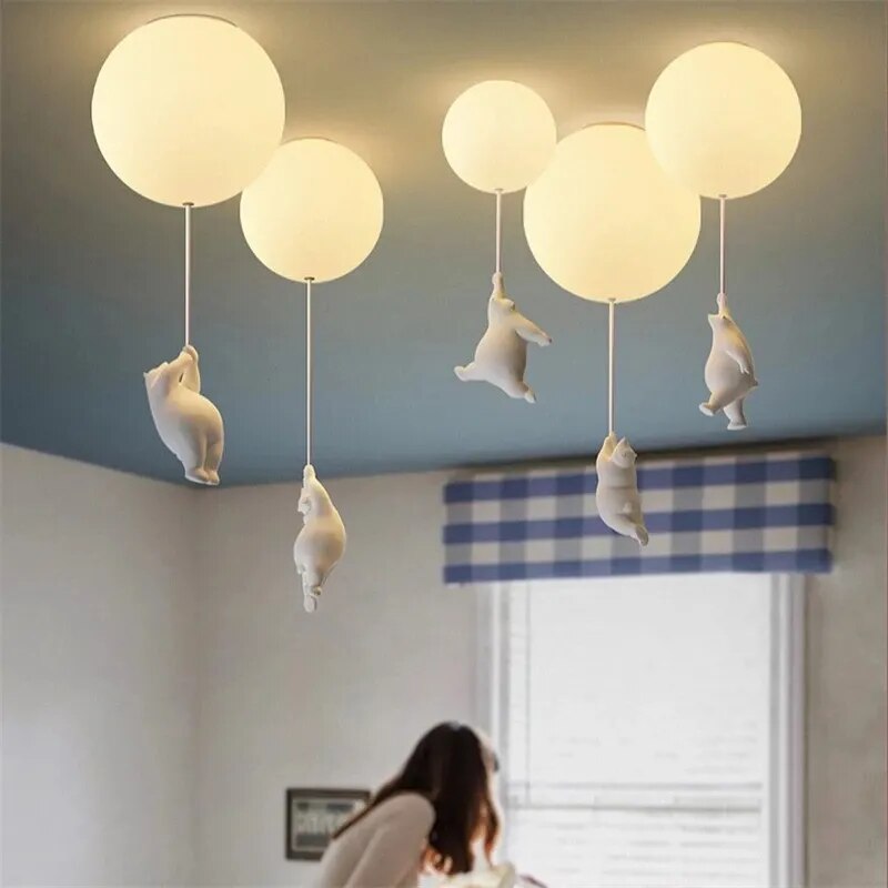 Polar Bear With Balloon Ceiling Light - Floral Fawna