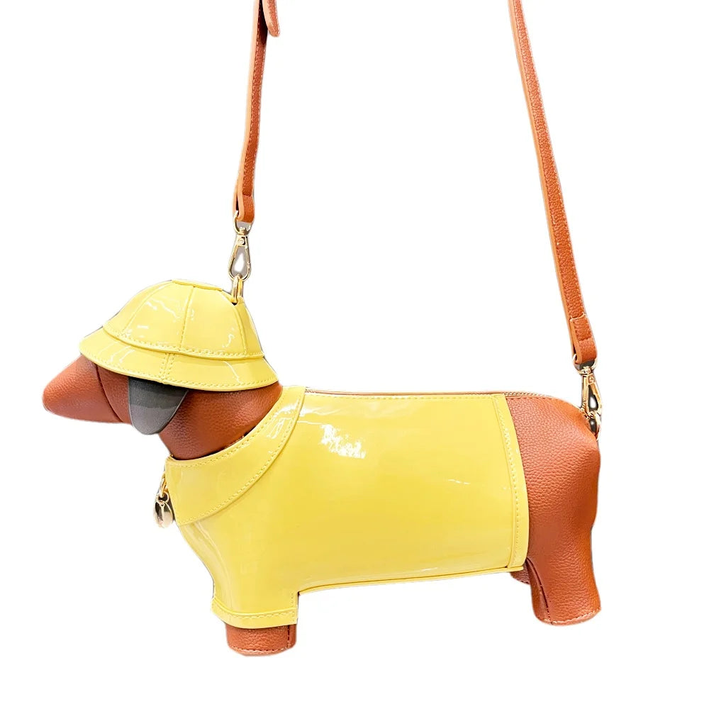 Dachshund In Rain Coat Crossbody Bag - Floral Fawna