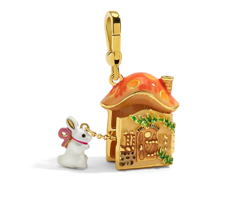Rabbit &amp; Mushroom House Necklace - Floral Fawna