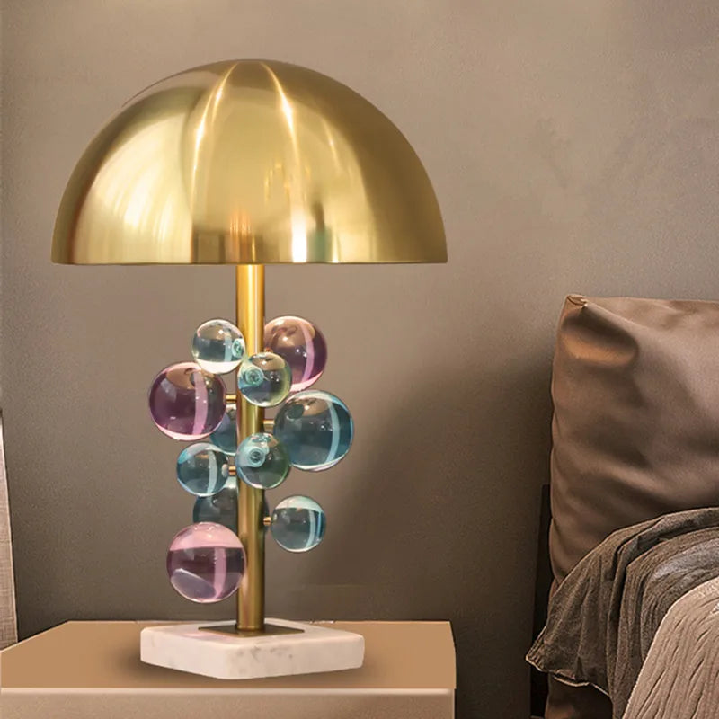 Mushroom &amp; Glass Bubble Bedside Lamp - Floral Fawna