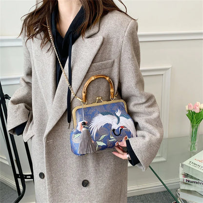 Embroidered Crane Bag - Floral Fawna