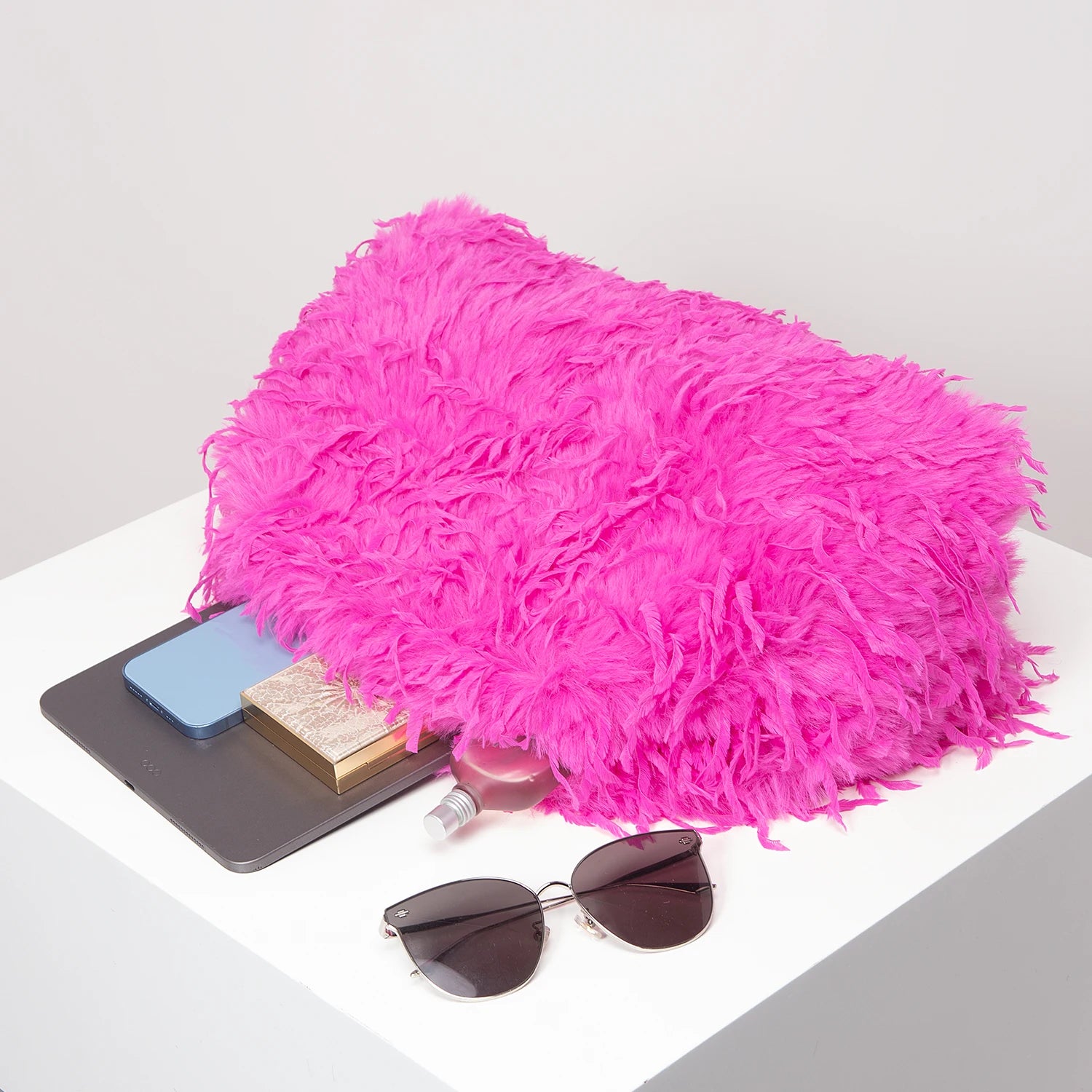 Oversized Faux Feather Clutch Bag - Floral Fawna