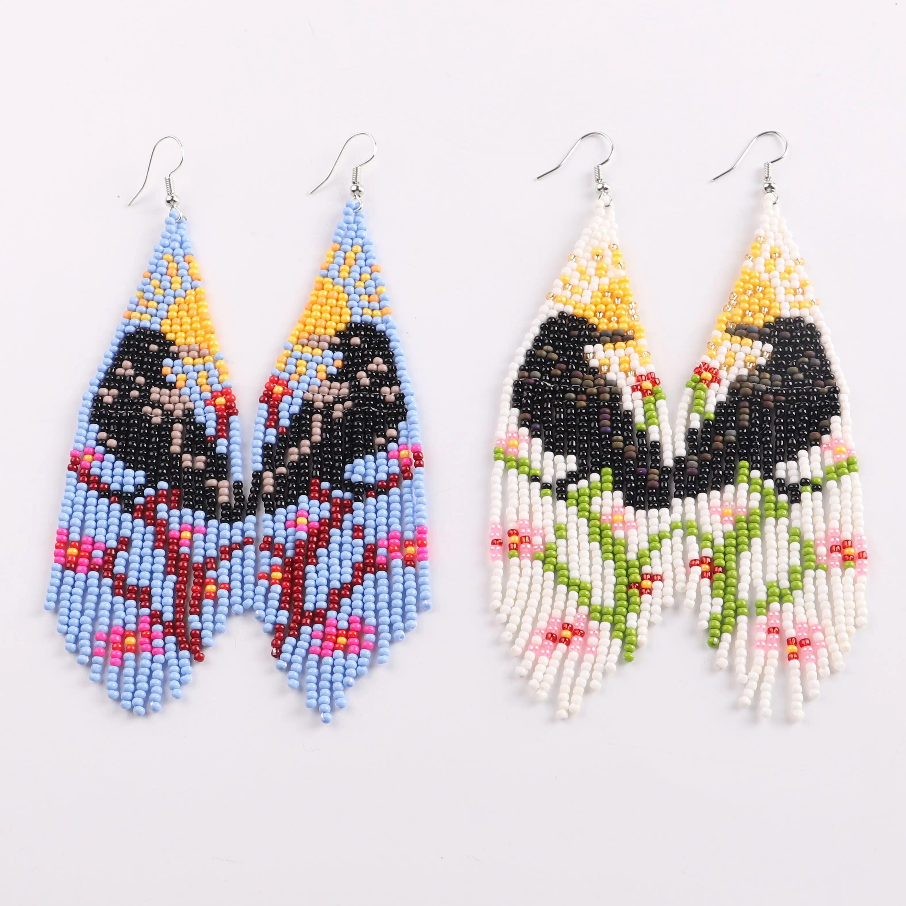 Bead Tassel Bird Earrings - Floral Fawna