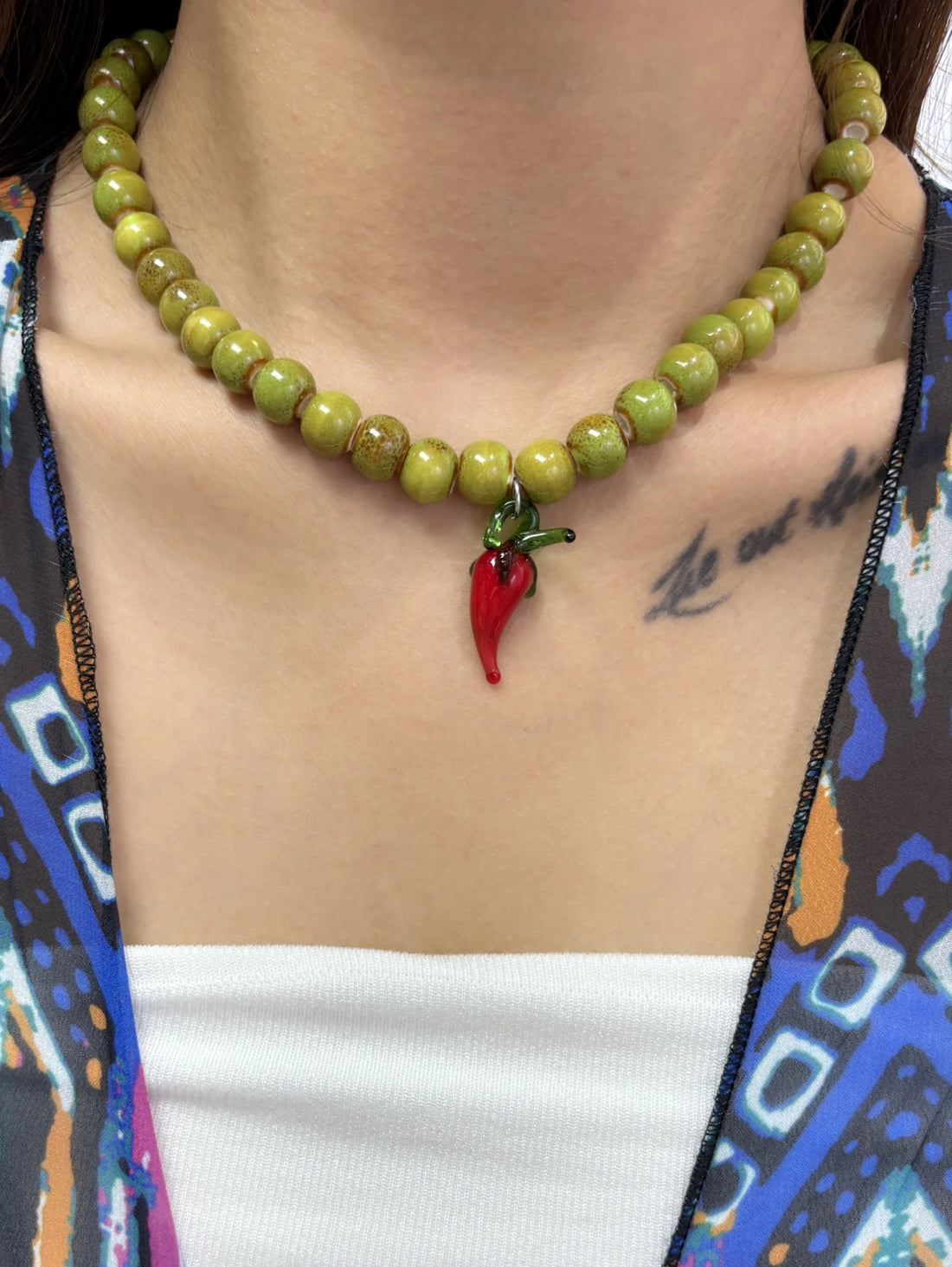 Glass Pendant Beaded Necklace - Floral Fawna