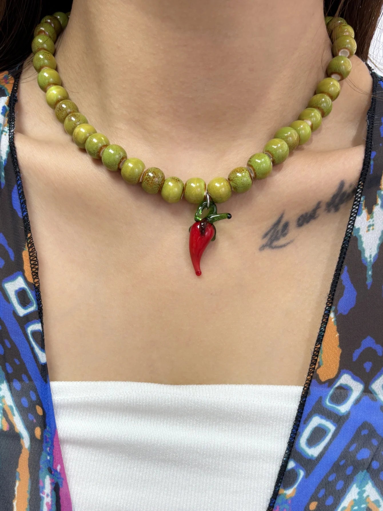 Glass Pendant Beaded Necklace - Floral Fawna