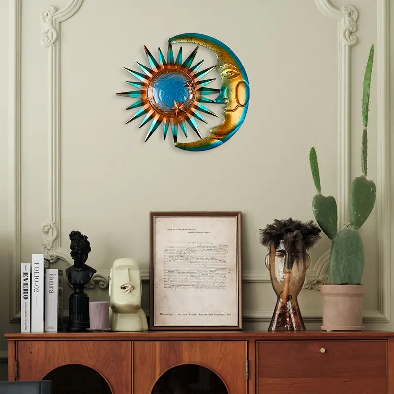 Metal Sun &amp; Moon Wall Decoration - Floral Fawna